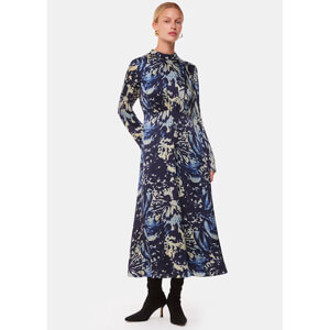 Whistles Navy Dazzled Floral Satin Dress